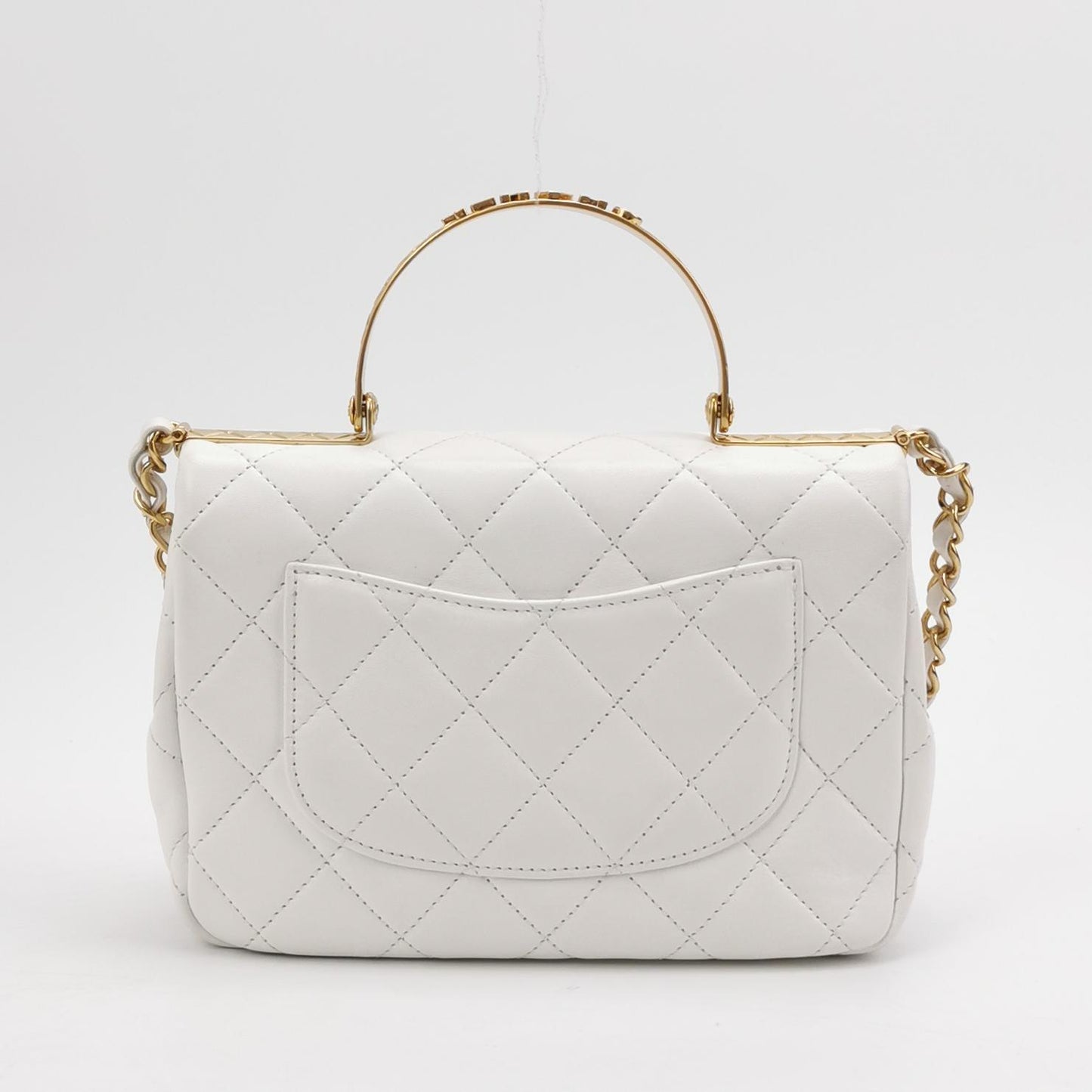 CHANEL WHITE QUILTED LAMBSKIN LEATHER CC CHAIN TOP HANDLE FLAP BAG